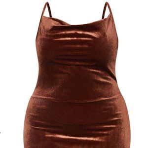Pretty Little Thing Plus Size Velvet Cowl Neck Dress - US 26